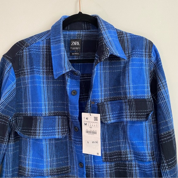 NWT Zara blue and black flannel shacket - Picture 4 of 5